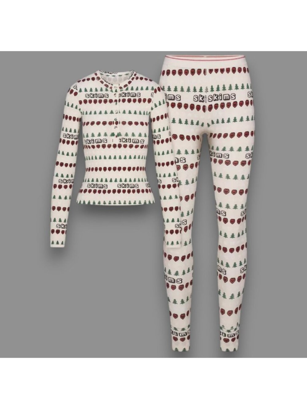 SKIMS x Cactus Plant Flea Market 2X Cotton Rib Henley Legging Set in Marble Pine